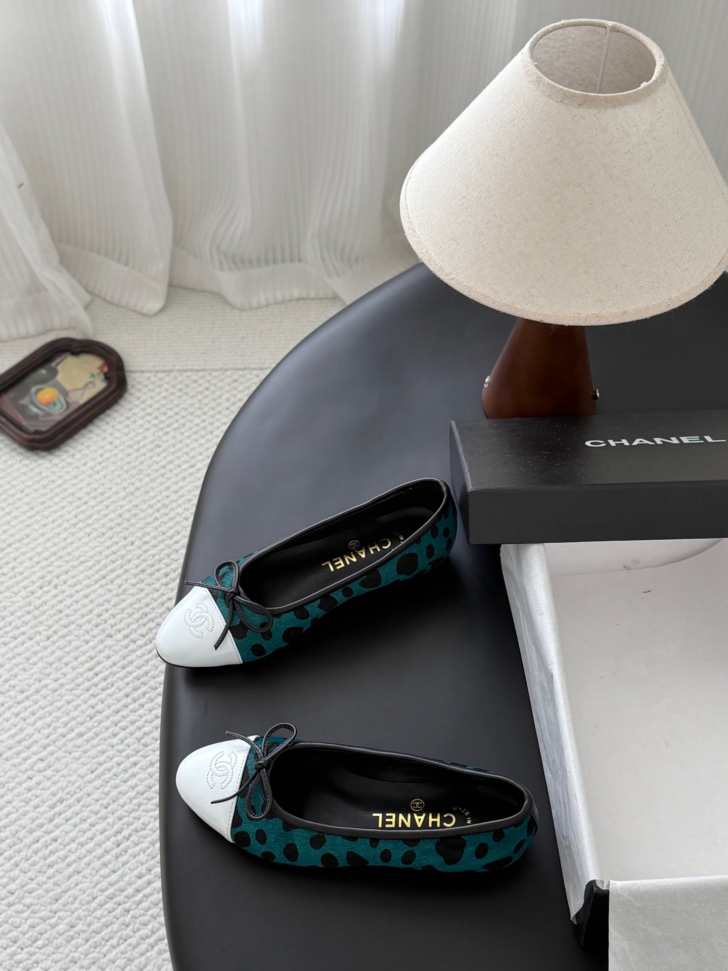 CC 26s Ballerina Flats Black Teal Green Pony Hair Calfskin 914547