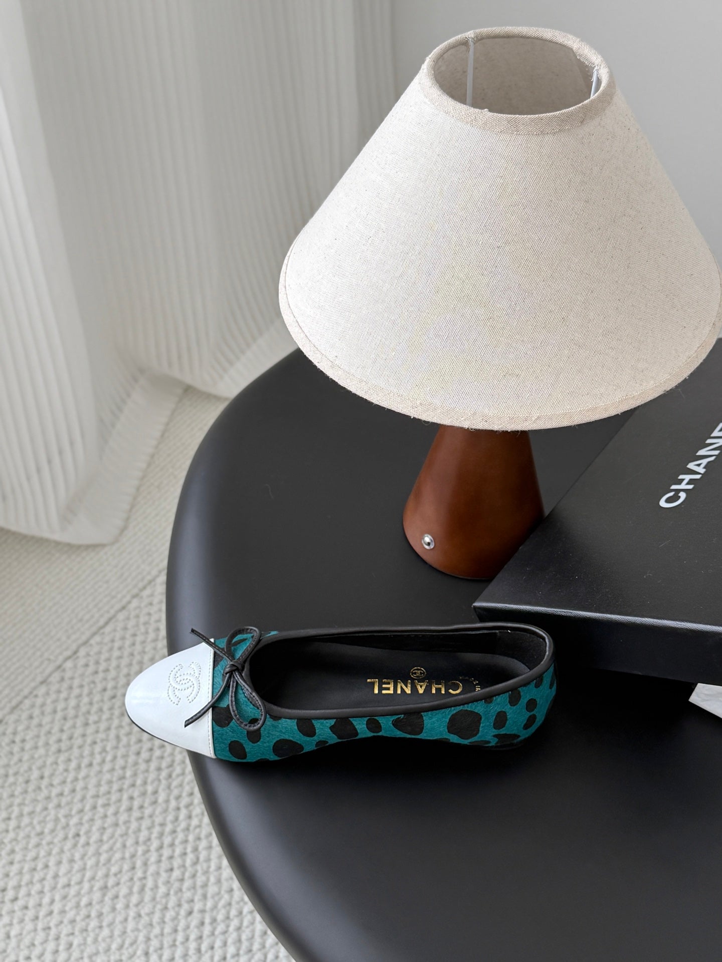 CC 26s Ballerina Flats Black Teal Green Pony Hair Calfskin 914547