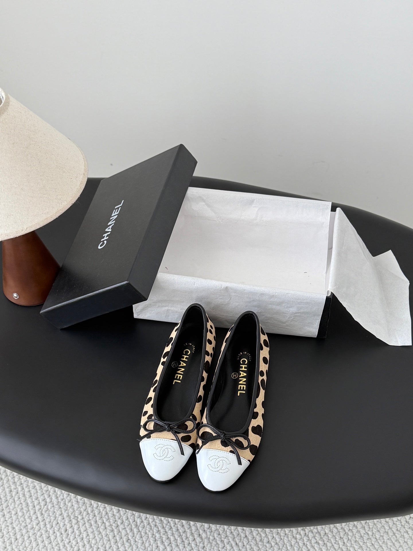 CC 26s Ballerina Flats Black Beige Pony Hair Calfskin 914548