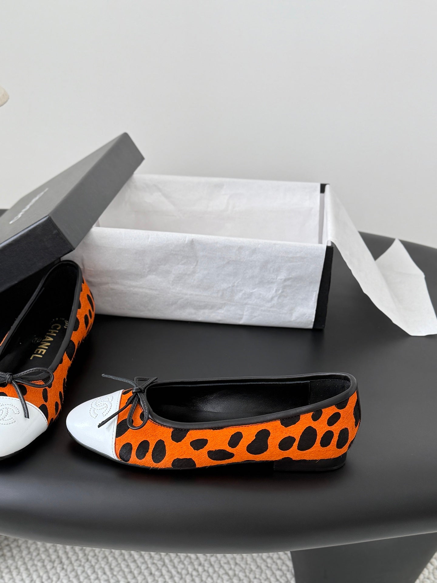 CC 26s Ballerina Flats Black Orange Pony Hair Calfskin 914550