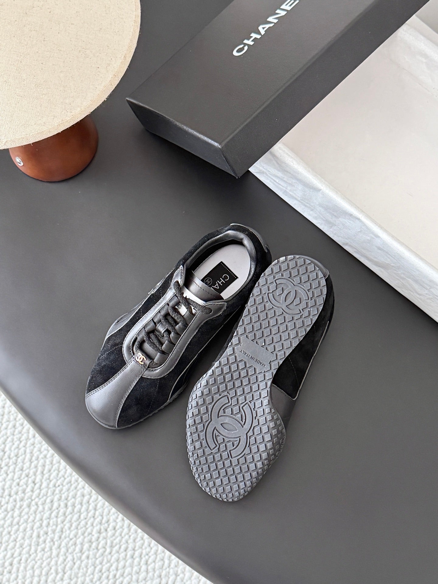 CC 26s Low-Top Retro Runner Sneakers Black Suede Calfskin 969578
