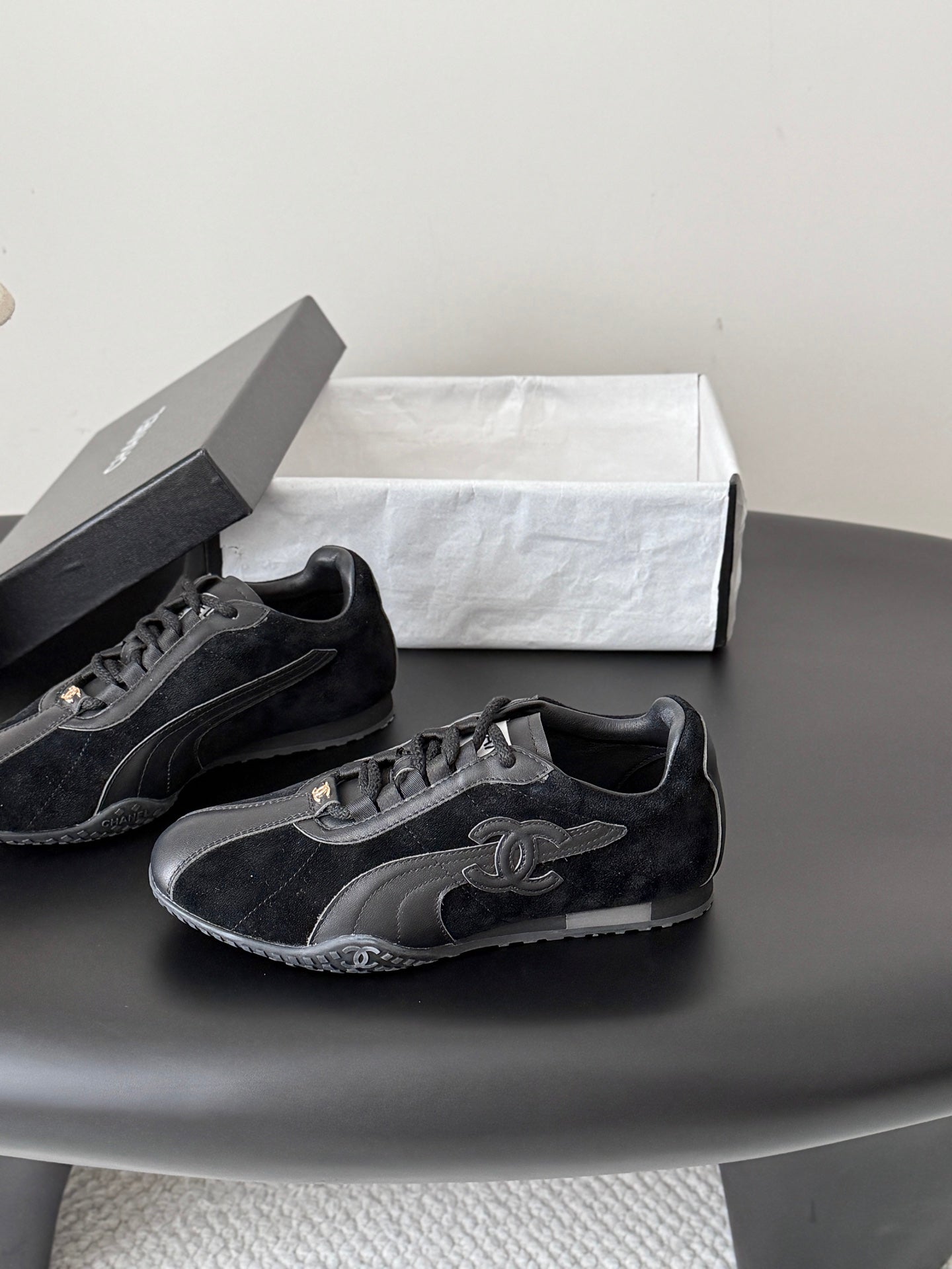 CC 26s Low-Top Retro Runner Sneakers Black Suede Calfskin 969578