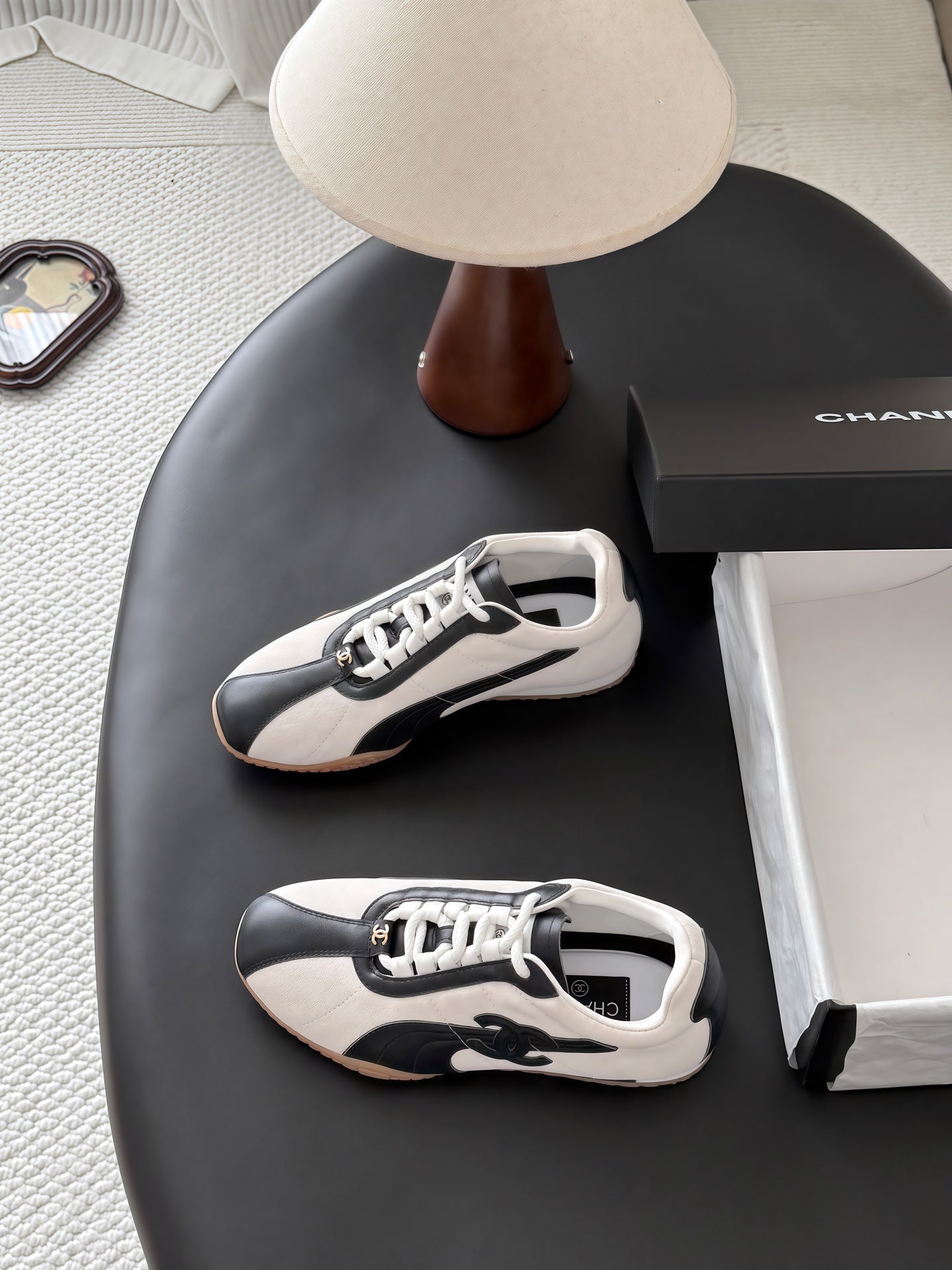 CC 26s Low-Top Retro Runner Sneakers Ivory Black Suede Calfskin 969580