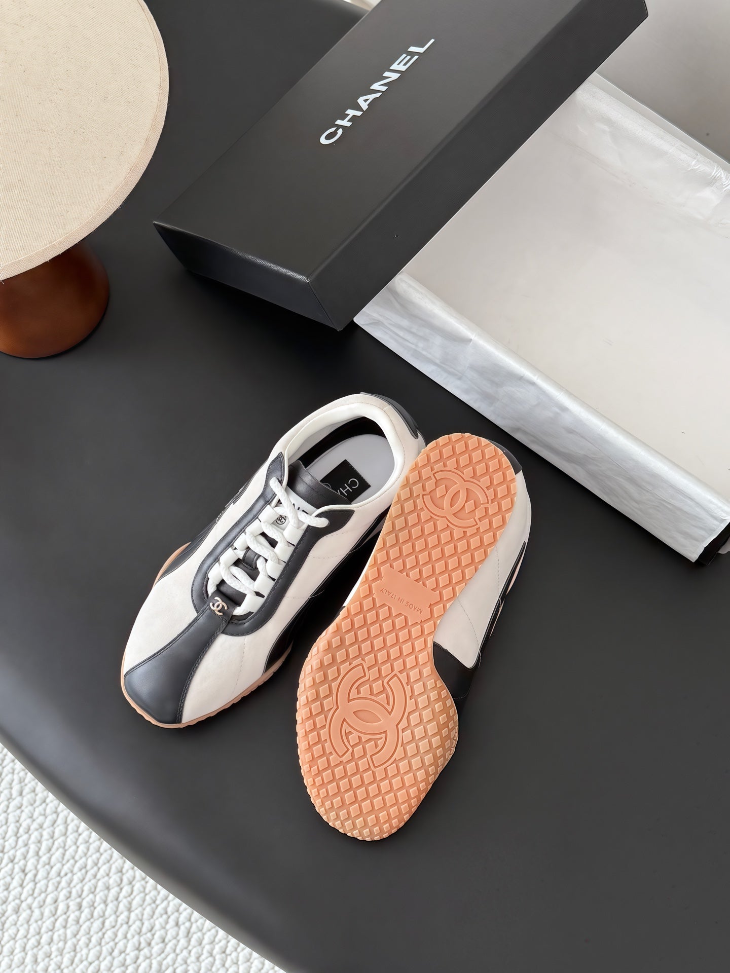 CC 26s Low-Top Retro Runner Sneakers Ivory Black Suede Calfskin 969580