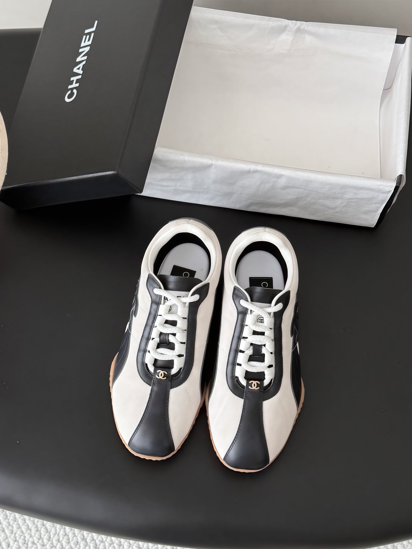 CC 26s Low-Top Retro Runner Sneakers Ivory Black Suede Calfskin 969580
