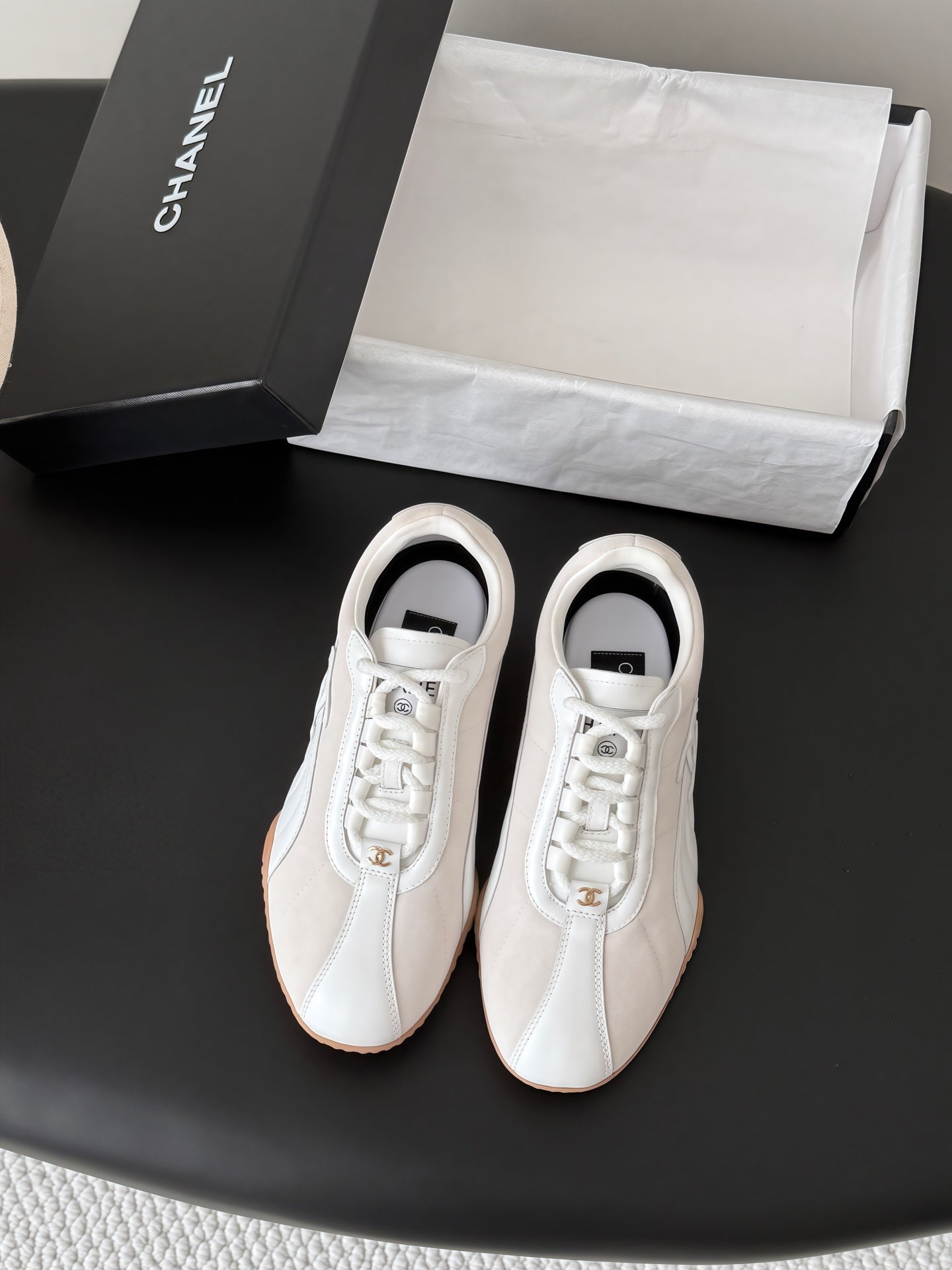 CC 26s Low-Top Retro Runner Sneakers Ivory Suede Calfskin 969583
