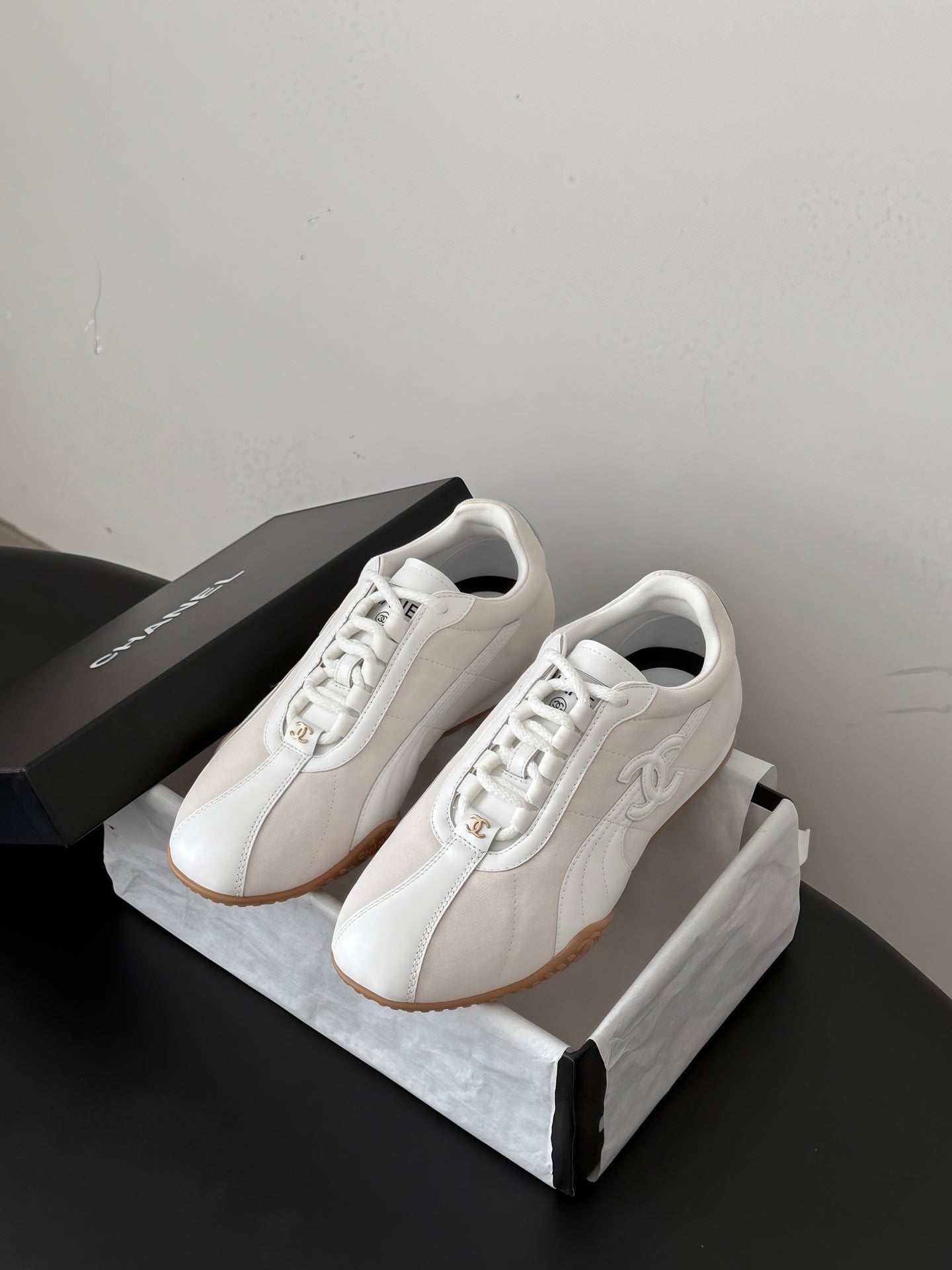 CC 26s Low-Top Retro Runner Sneakers Ivory Suede Calfskin 969583