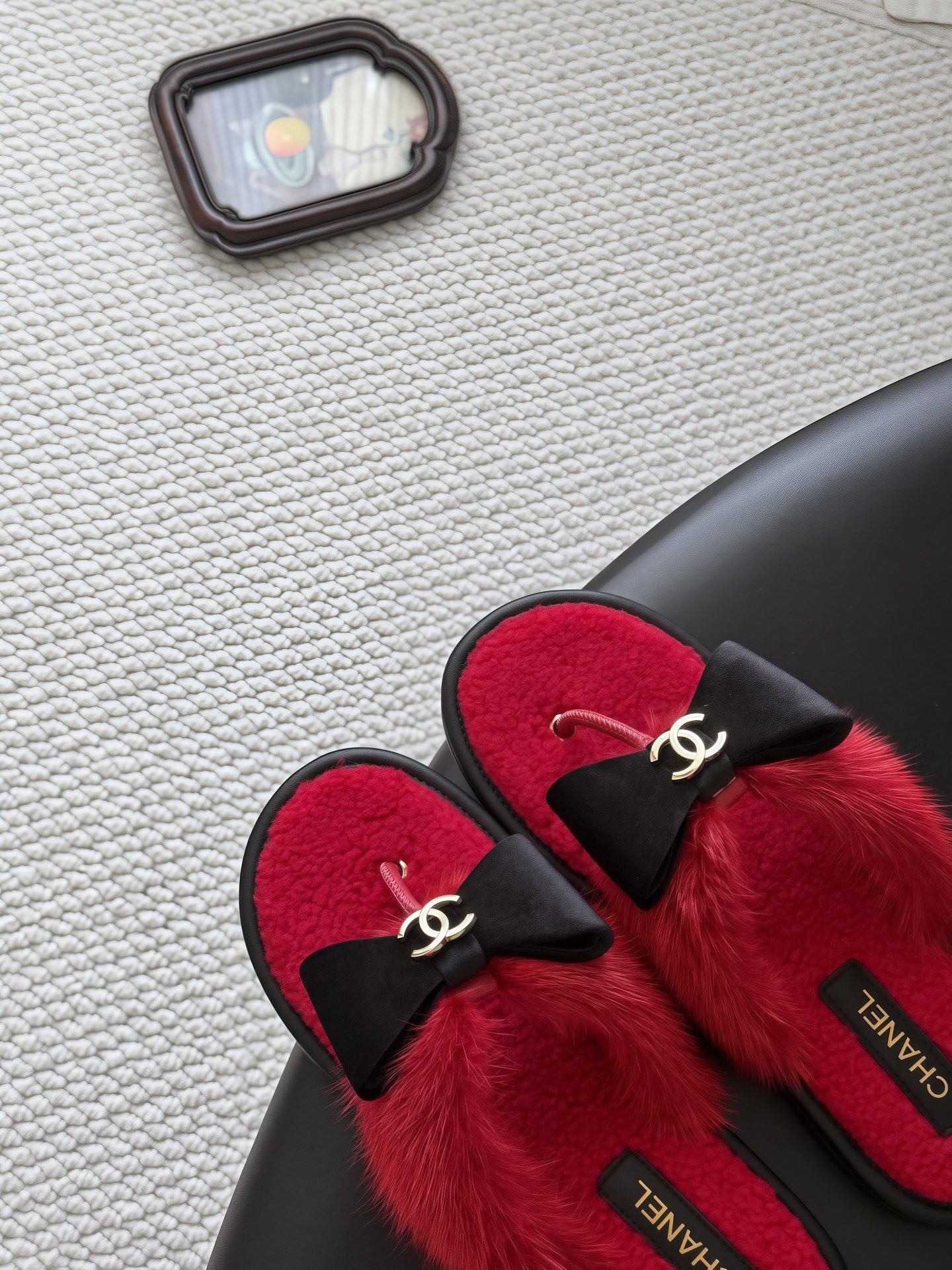 CC 26s Bowknot Thong Sandals Red Furry Shearing 969674