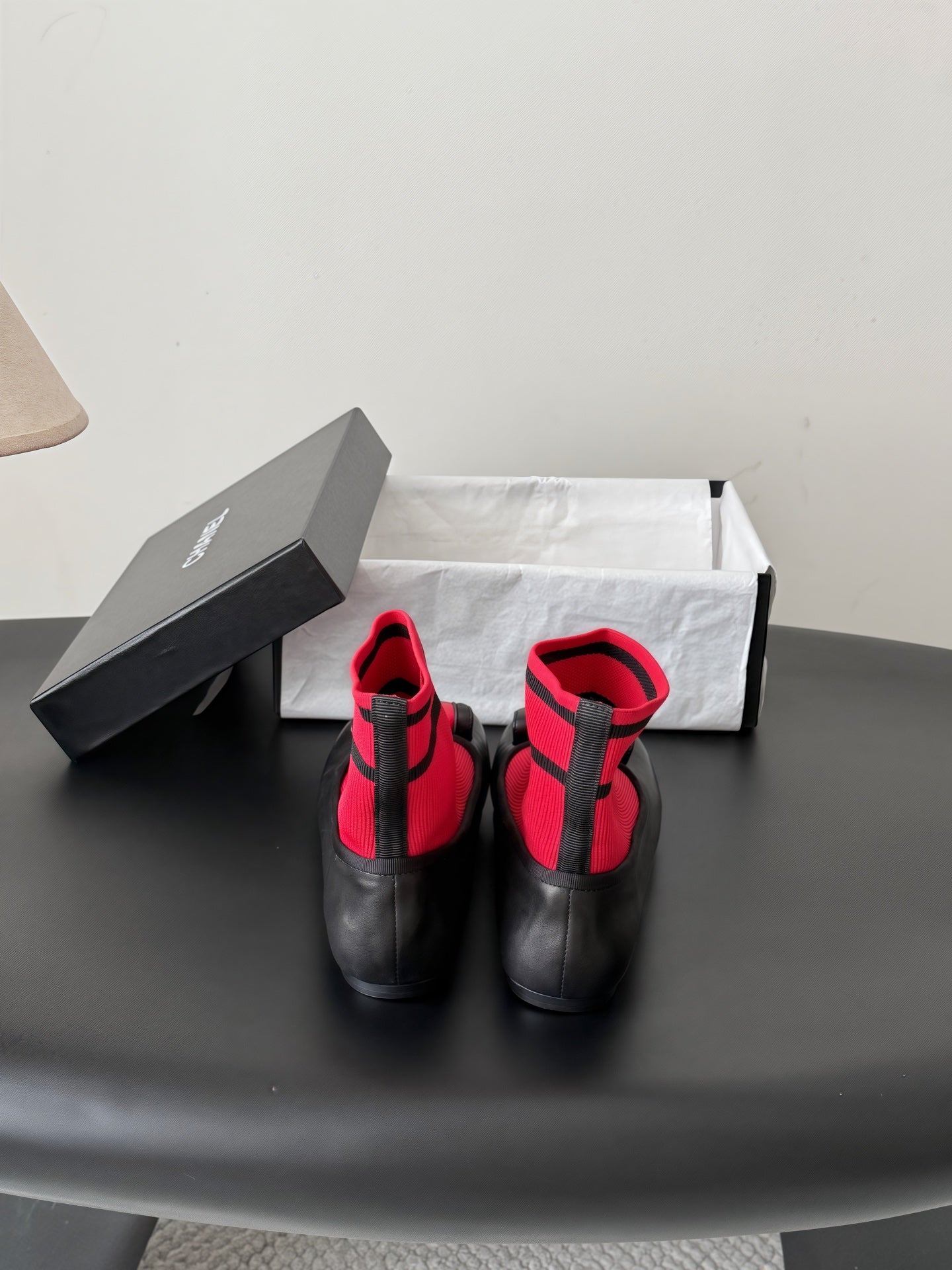 CC 26s Sock Boots Black Red Cotton Leather 969678