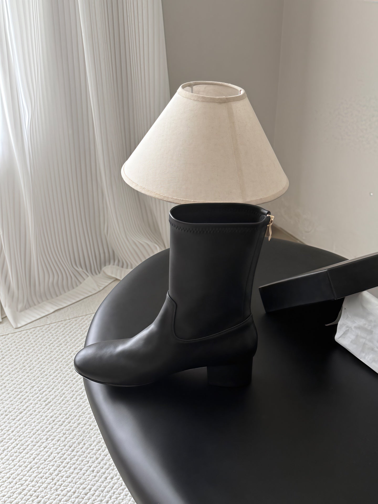 CC 26s Chunky Heel Elastic Short Boots 5cm Black Leather 969715