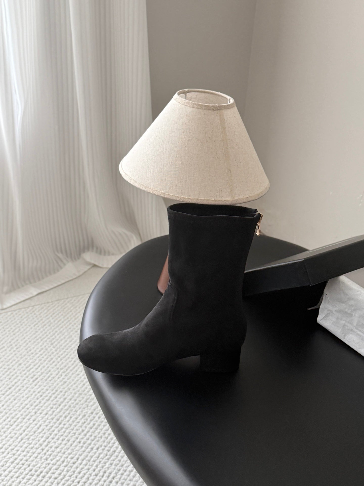 CC 26s Chunky Heel Elastic Short Boots 5cm Black Suede 969716