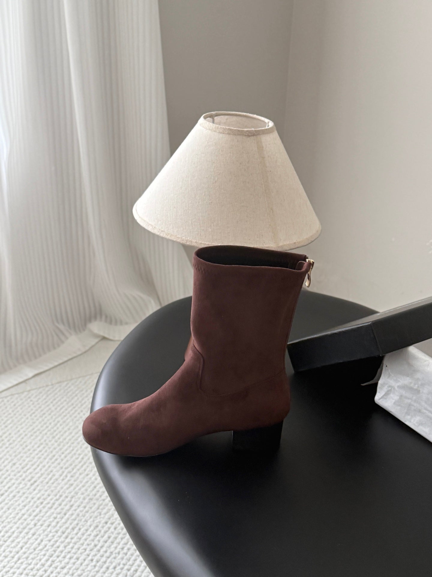 CC 26s Chunky Heel Elastic Short Boots 5cm Coffee Suede 969718
