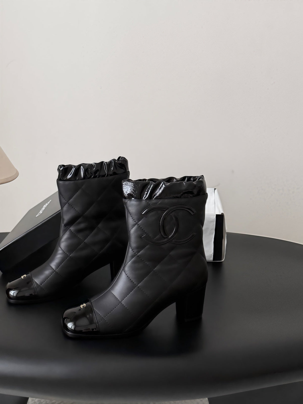 CC 26s Quilted Ankle Boots Black Leather Patent 127990