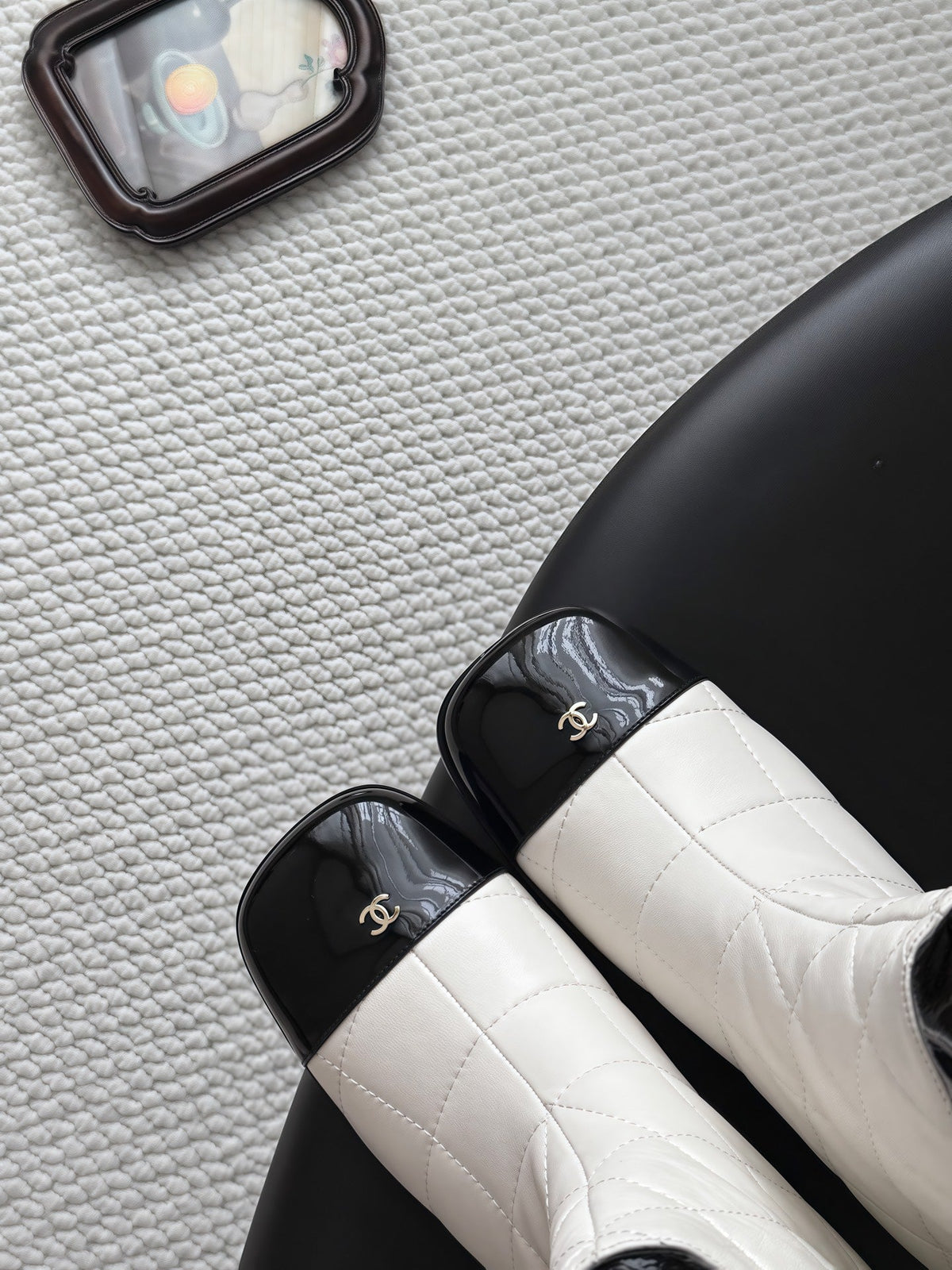 CC 26s Quilted Ankle Boots White Black Leather Patent 127991