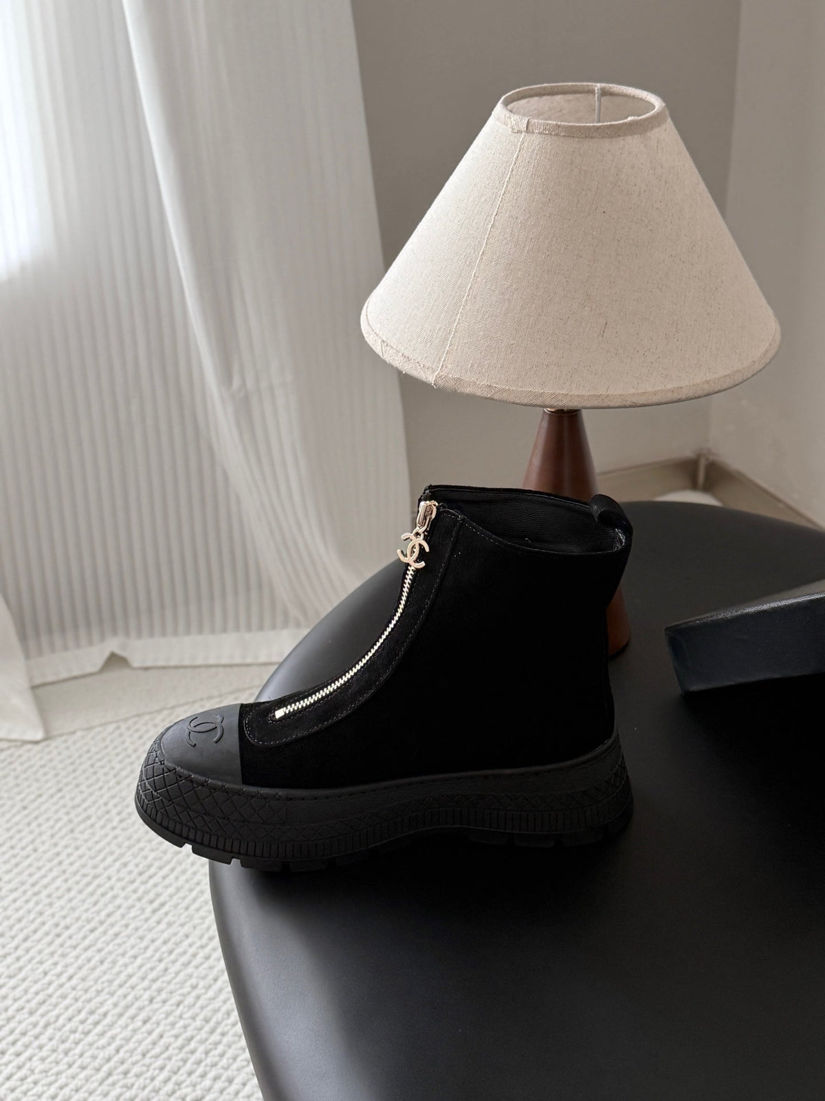 CC 26s Zipper Front Ankle Boots Black Black Suede 127702