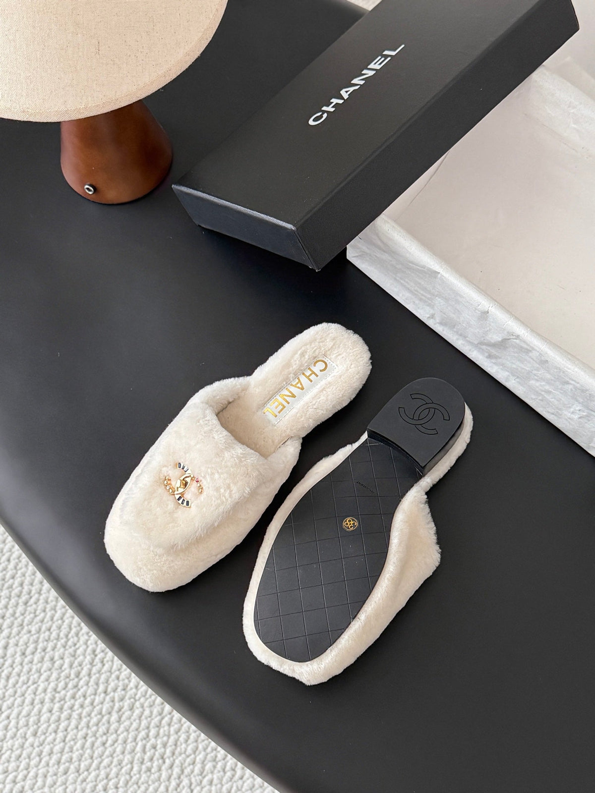CC 26s Shearling Mules White Gold 127708