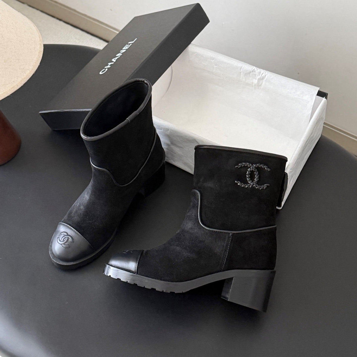 CC 26s Embroidered Logo Ankle Boots Black Black Suede 127787
