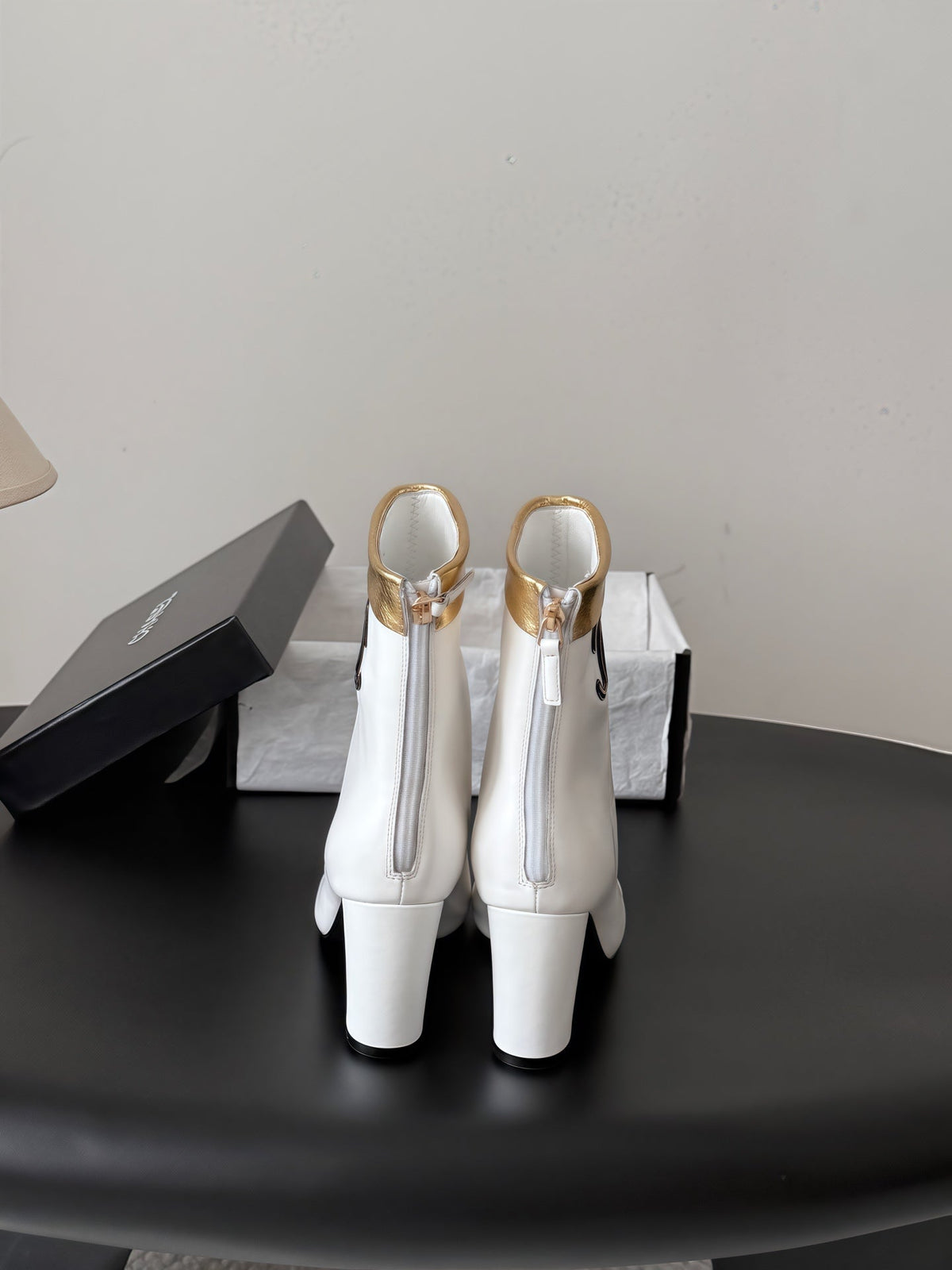 CC 26s Ankle Boots White Gold Leather Metallic 127859