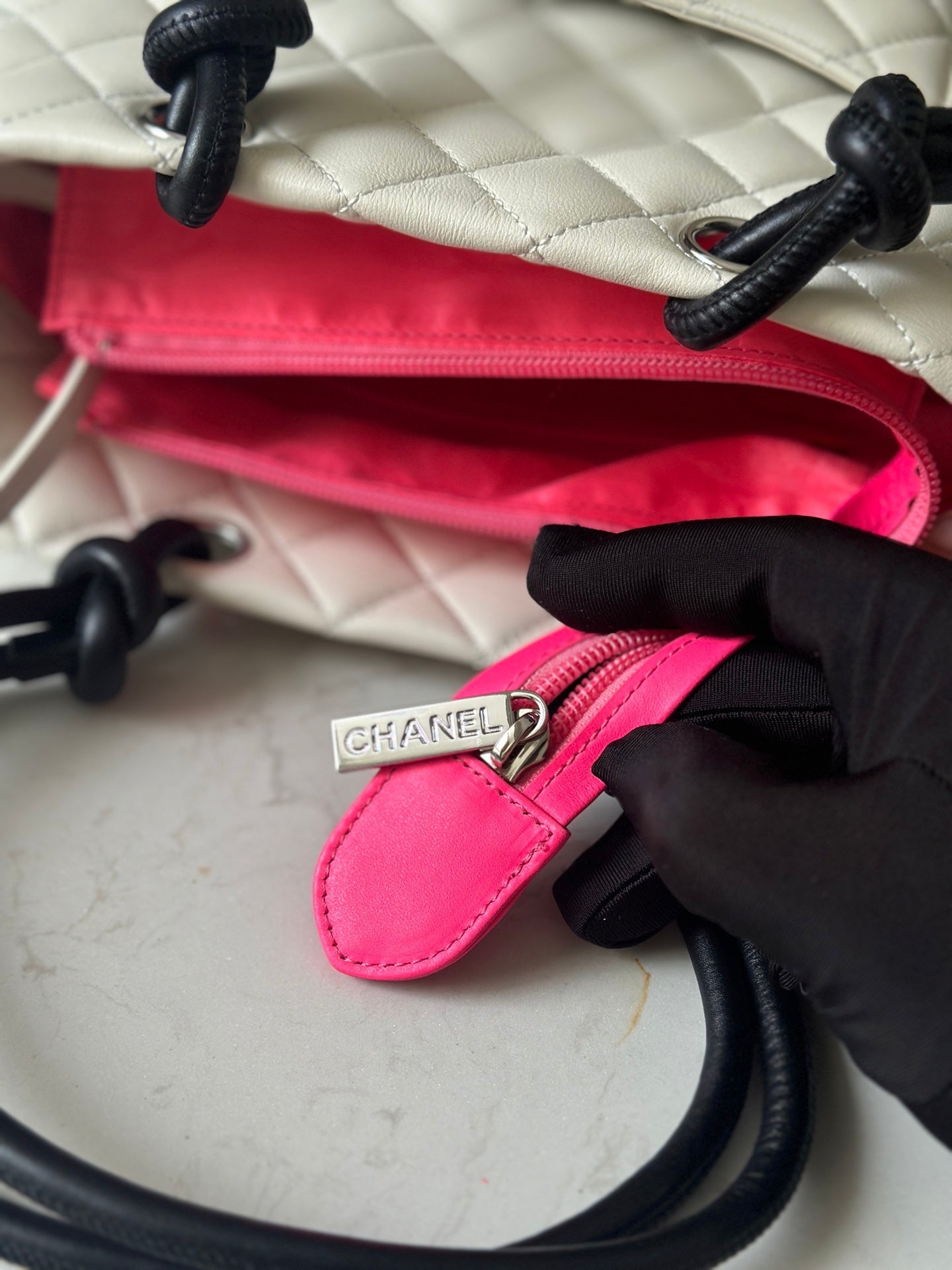 Chanel 25s Cambon Ligne Tote Bag 24cm In White Mix Black Calfskin