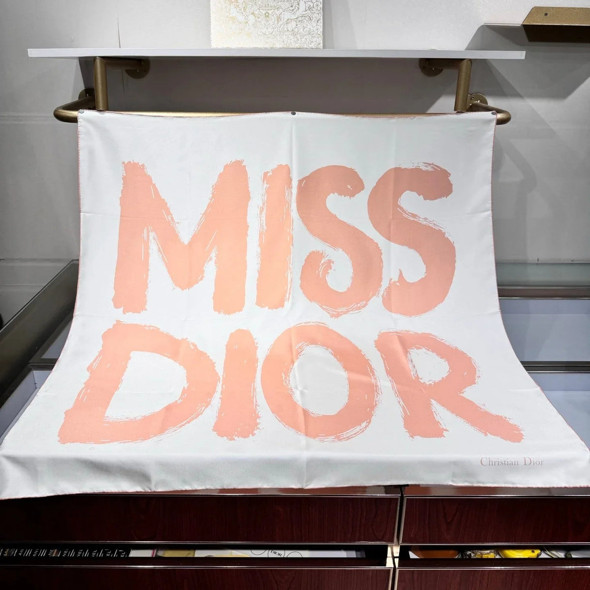 Dior 2026 Scarf 90cm White Pink Silk 187337