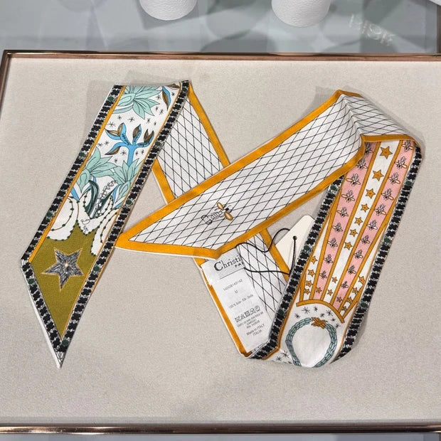 Dior 2026 Le Monde Mitzah Scarf 100cm Yellow Mix White Silk 203881