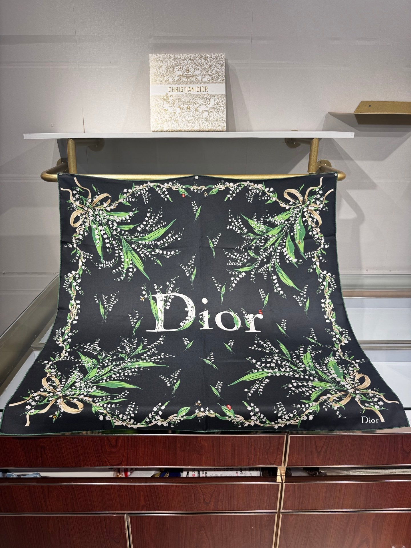 CD Lily Of The Valley Scarf 90x90cm Black Silk Twill 209861