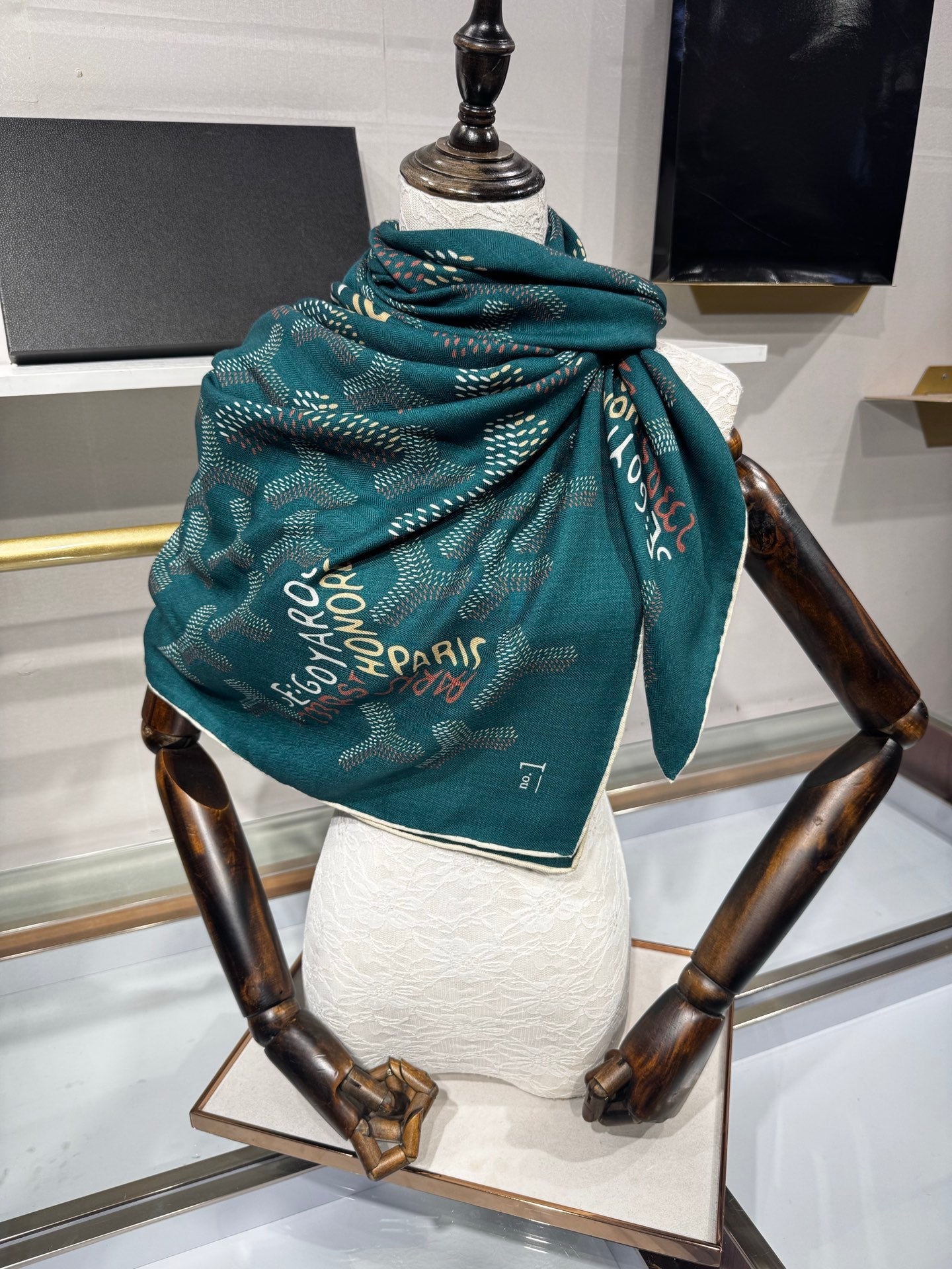 Goyard Shawl Scarf 140x140cm Teal Green Twill Silk 209993
