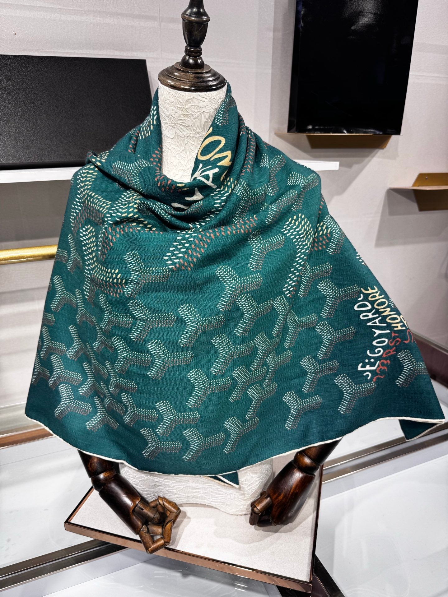 Goyard Shawl Scarf 140x140cm Teal Green Twill Silk 209993