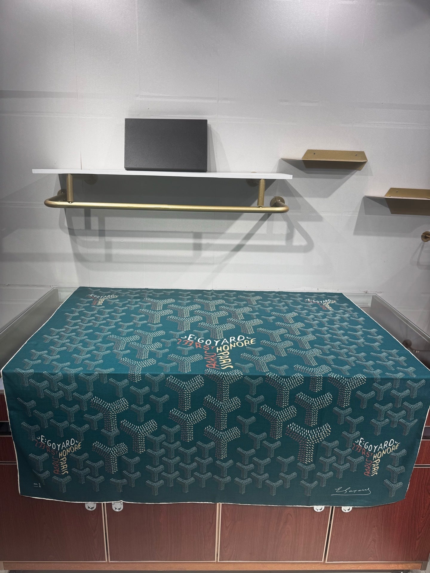 Goyard Shawl Scarf 140x140cm Teal Green Twill Silk 209993