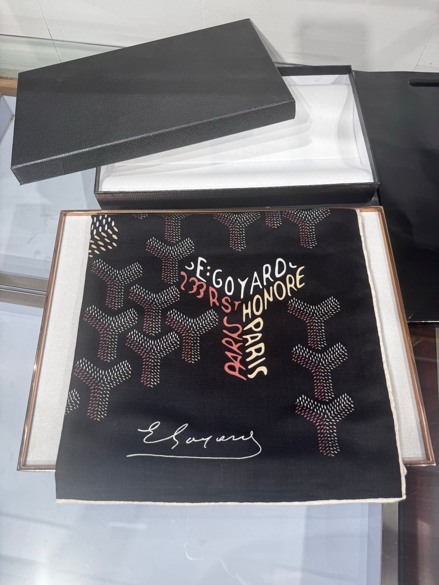Goyard Shawl Scarf 140x140cm Black Twill Silk 209999