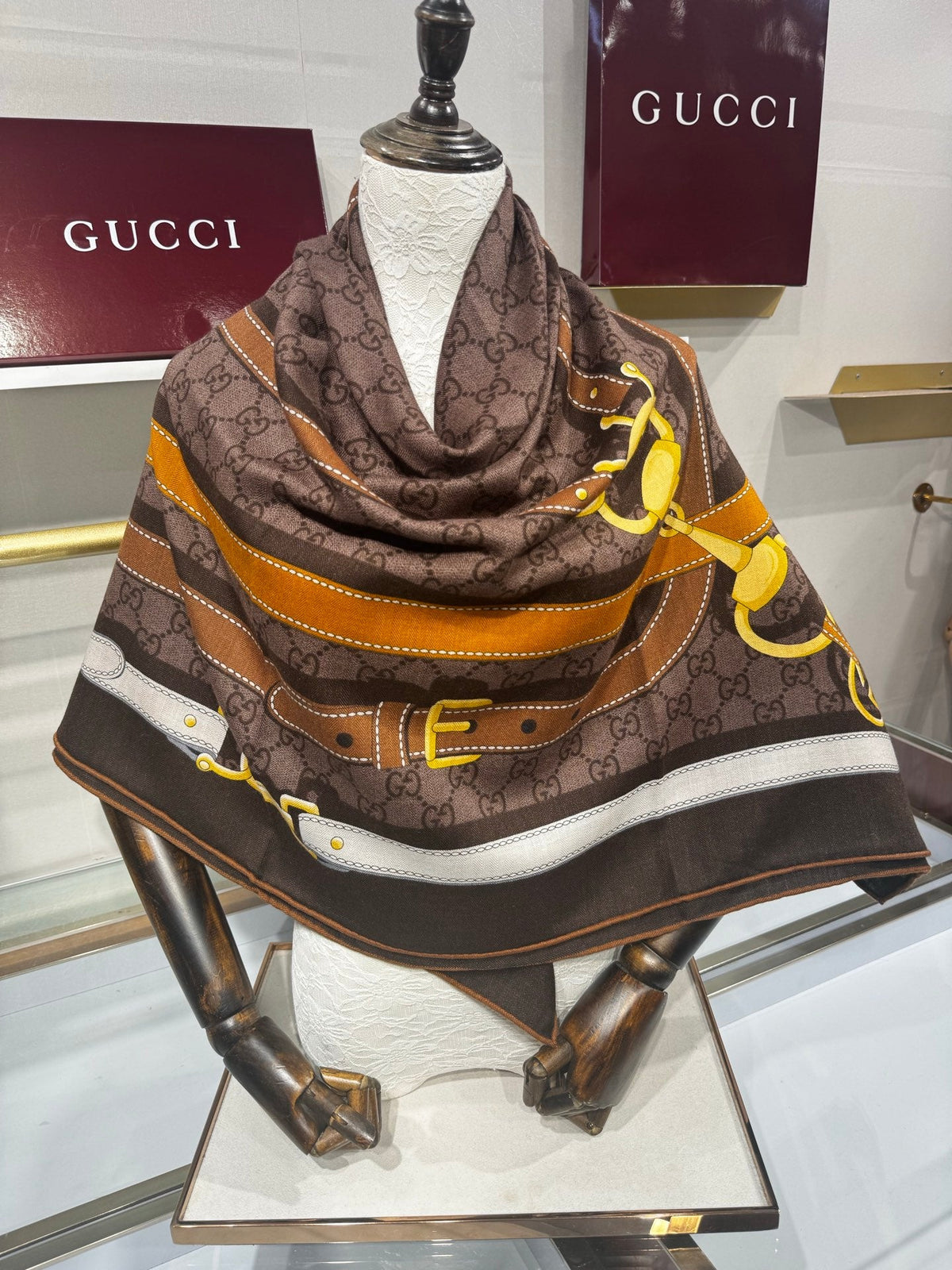 GG Scarf 140x140 Colorful Twill Silk Cashmere 218123