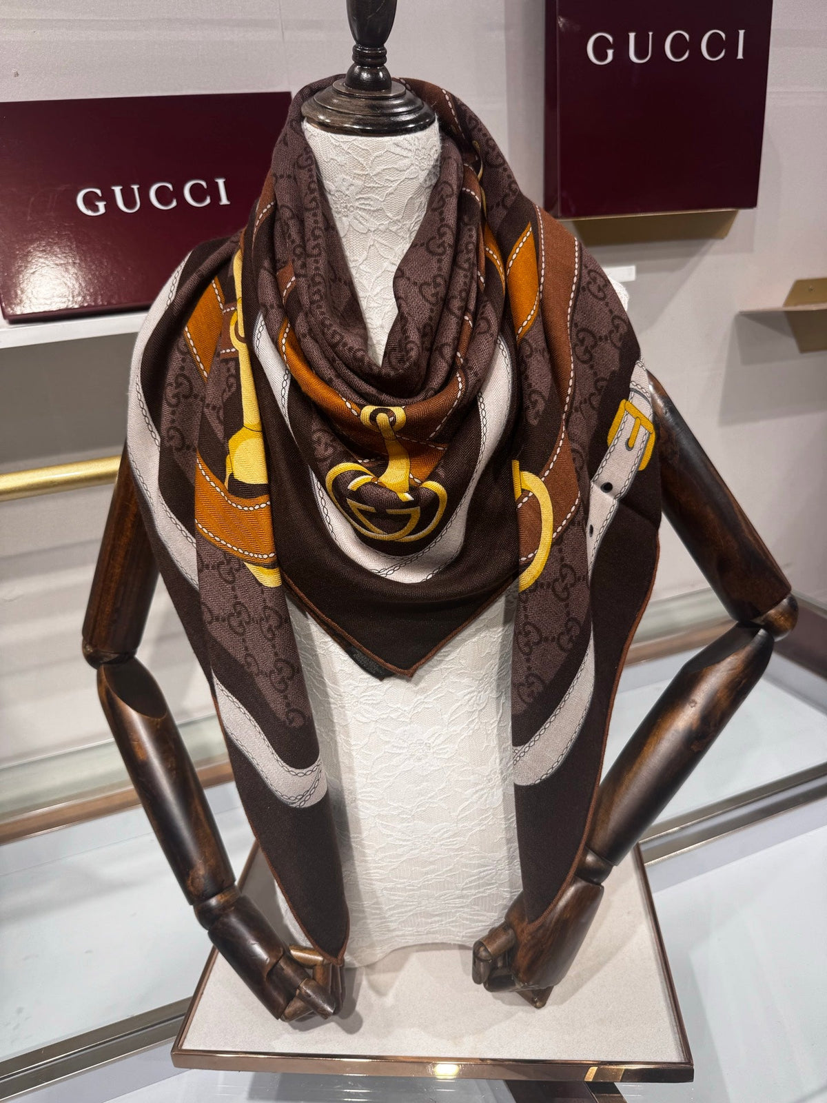GG Scarf 140x140 Colorful Twill Silk Cashmere 218123