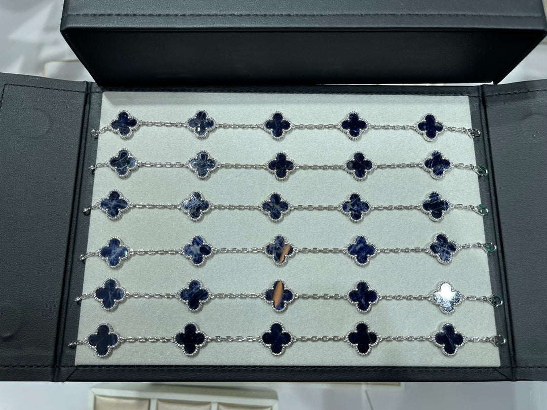 VCA Clover Deep Blue 5 Motifs Sliver Bracelet