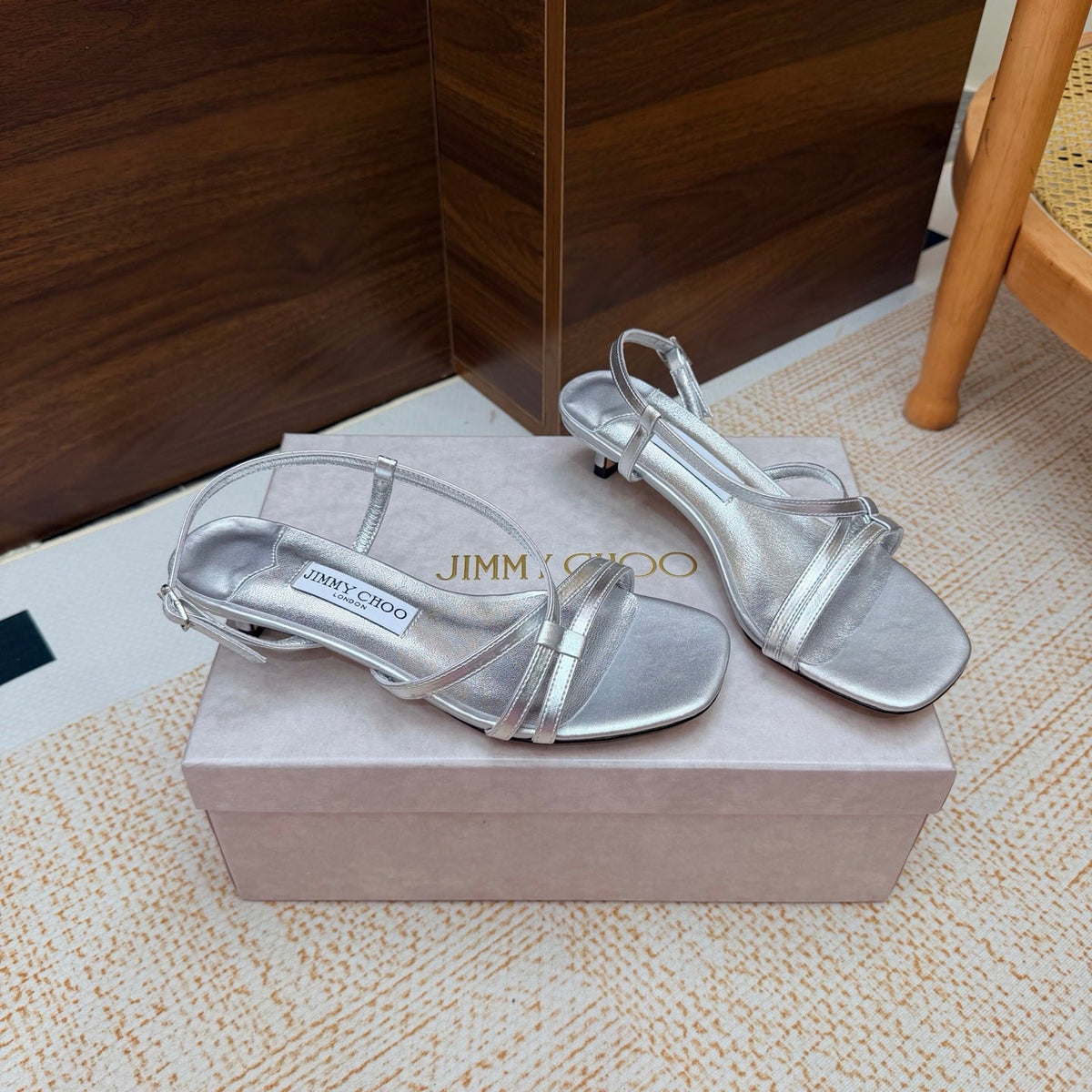JC 26s Cleo Mule 45 Sandals 4cm Silver Metallic Leather 974195