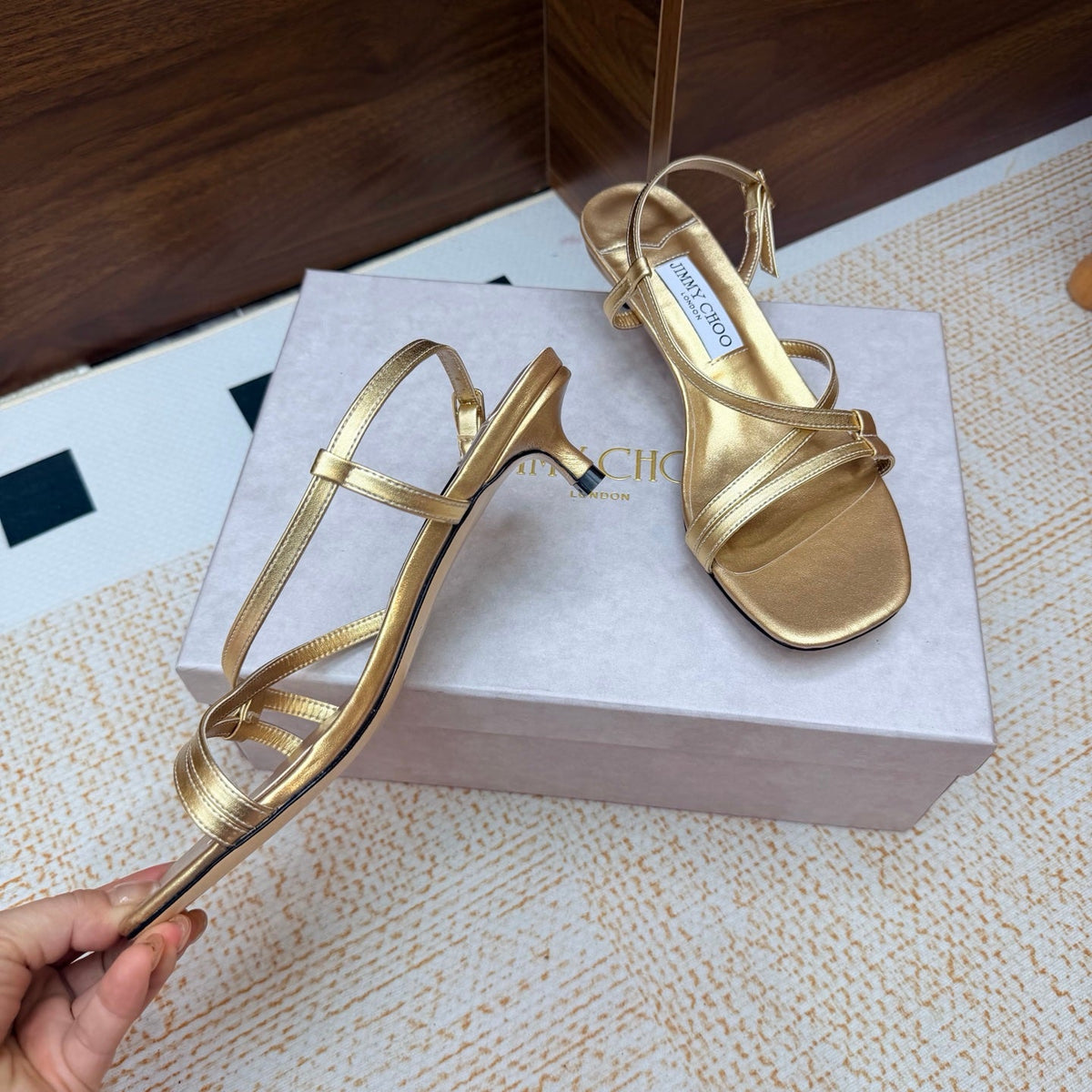 JC 26s Cleo Mule 45 Sandals 4cm Gold Metallic Leather 974194