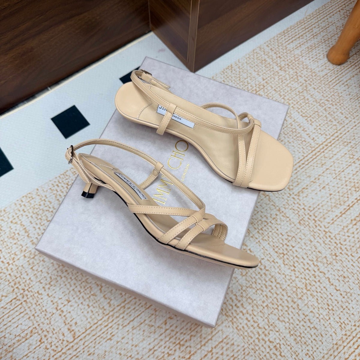 JC 26s Cleo Mule 45 Sandals 4cm Latte Nappa Leather 974192