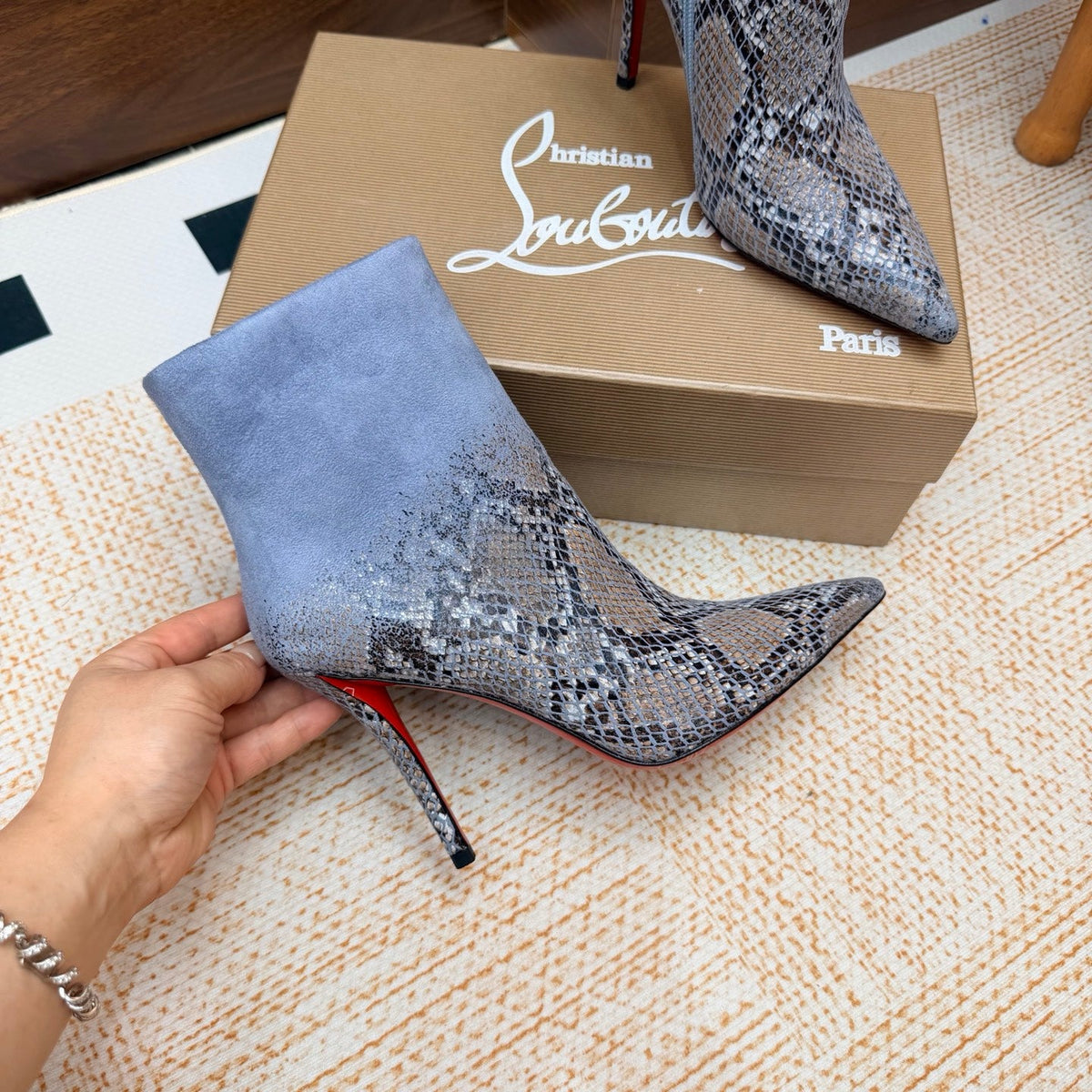 CL 26s So Kate Ankle Boots 10.5cm Blue Python Suede Leather 973836