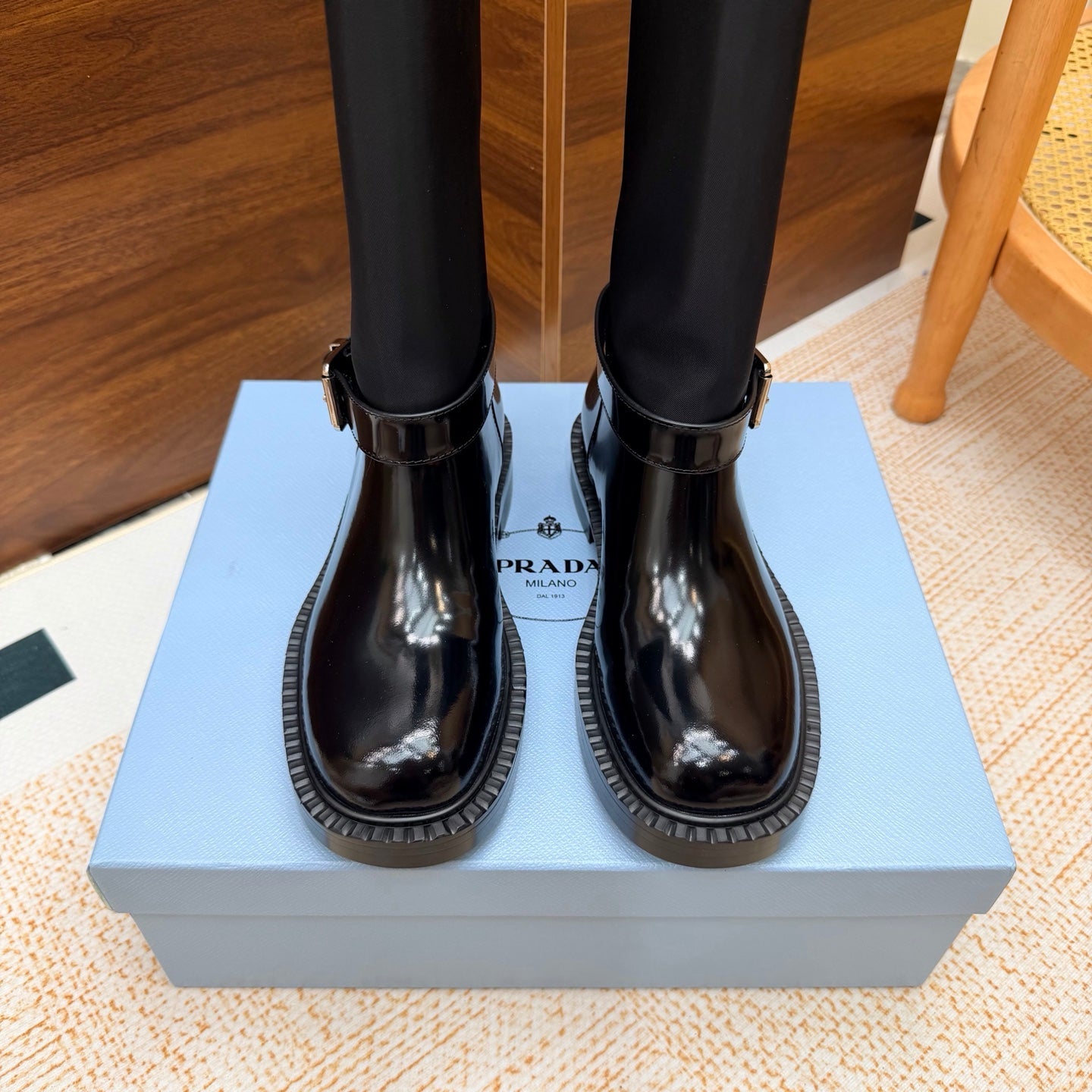 Prada 26s Ankle Riding Boots Black Re-Nylon Leather 974555