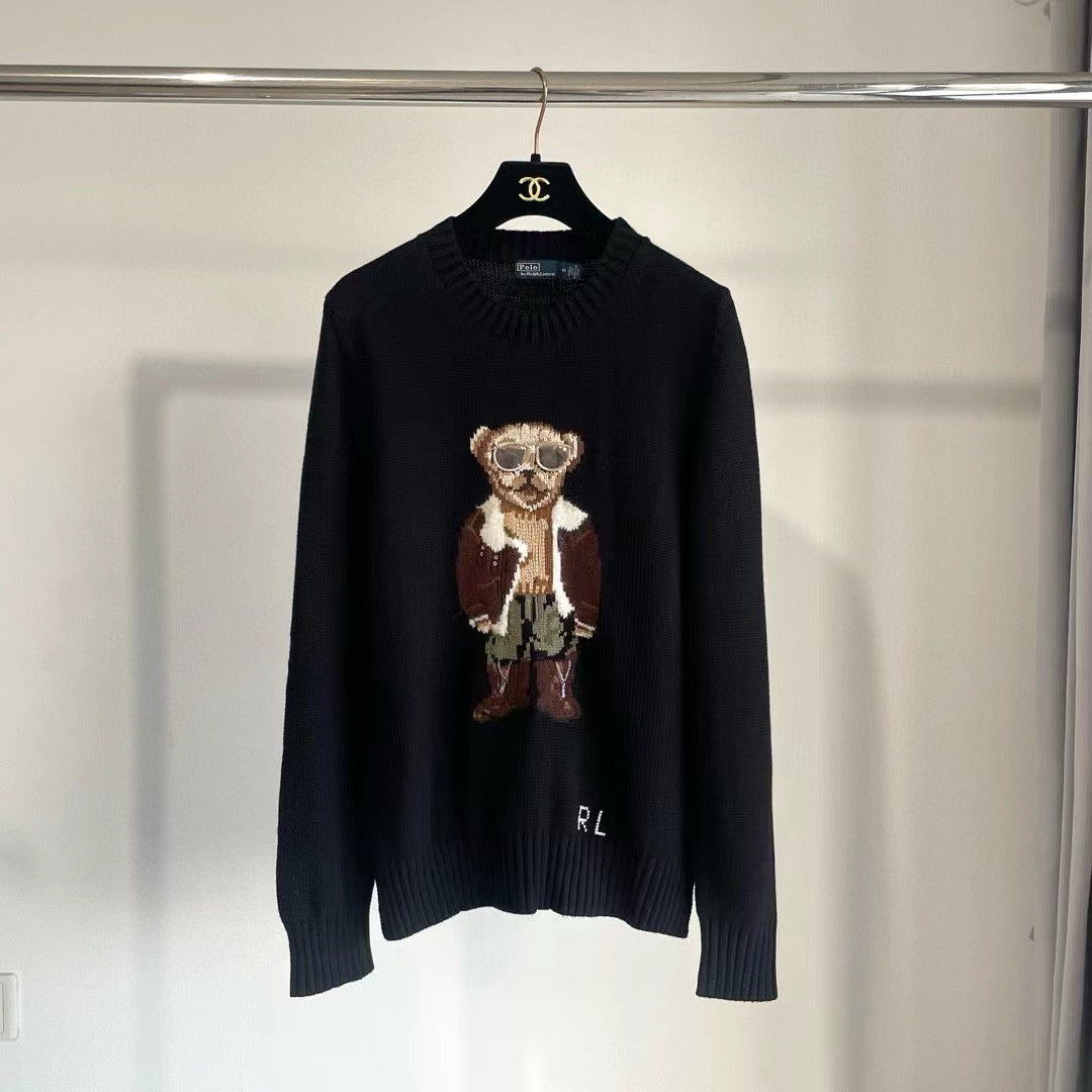 Ralph Lauren 2026 Aviator Bear Intarsia Knit Crewneck Sweater Wool 438273