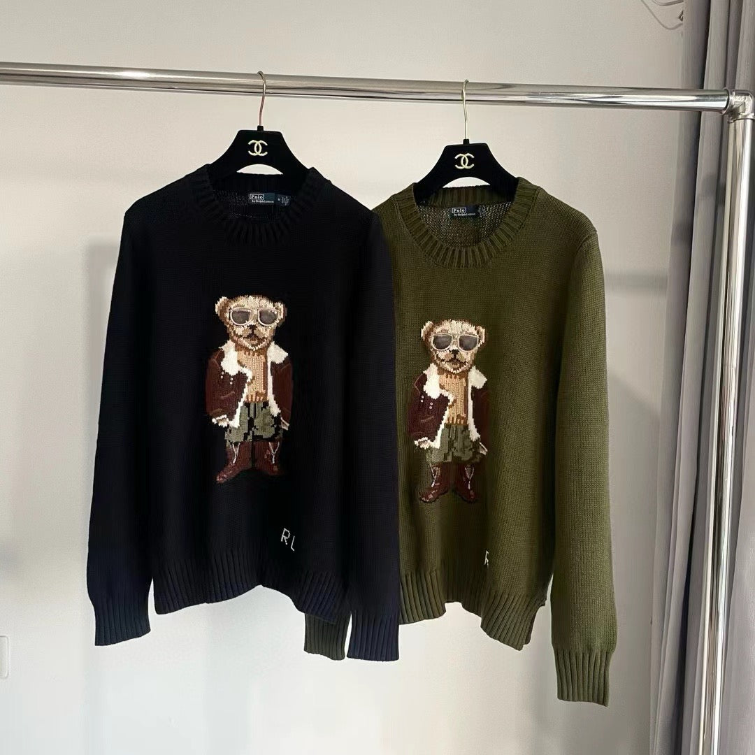 Ralph Lauren 2026 Aviator Bear Intarsia Knit Crewneck Sweater Wool 438273