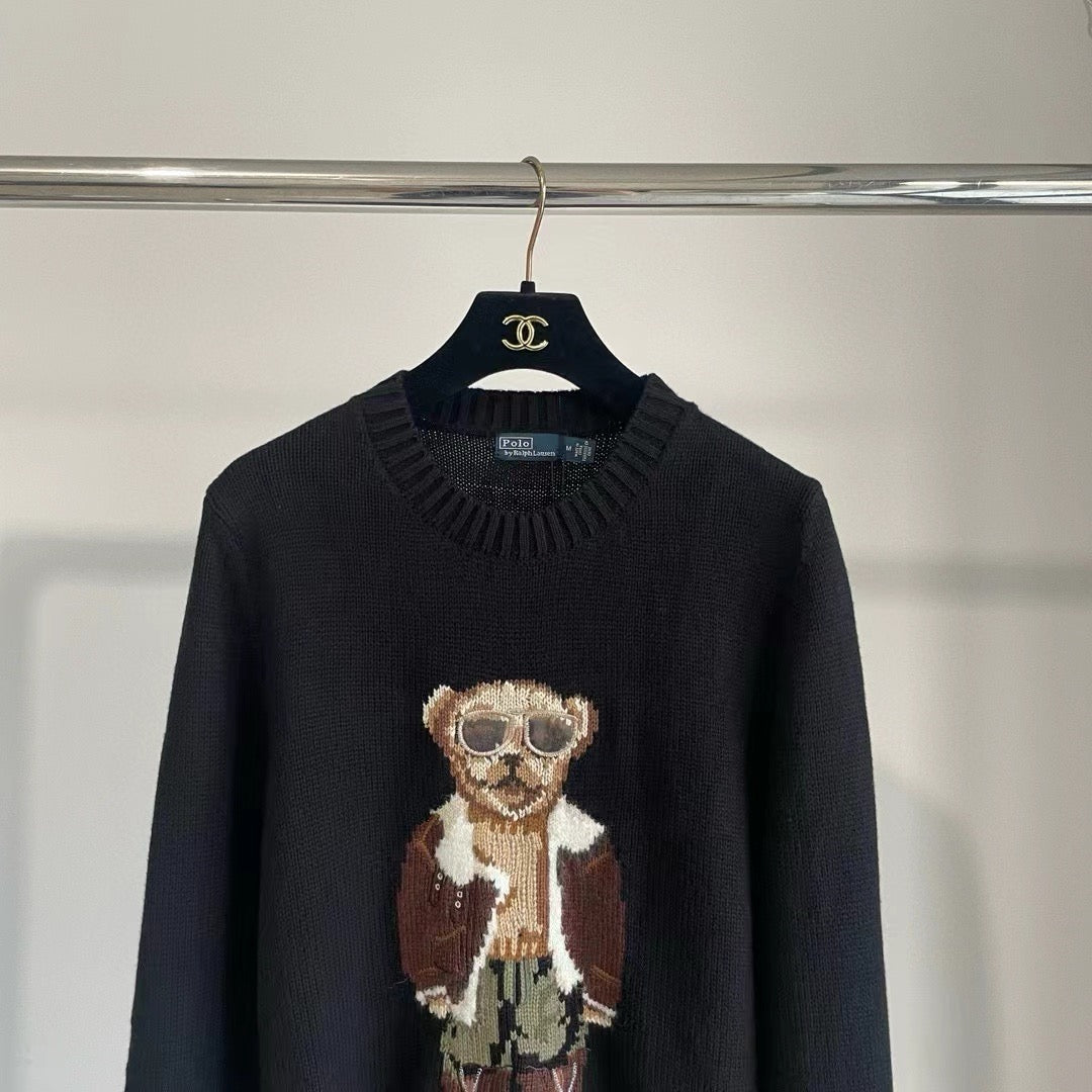 Ralph Lauren 2026 Aviator Bear Intarsia Knit Crewneck Sweater Wool 438273