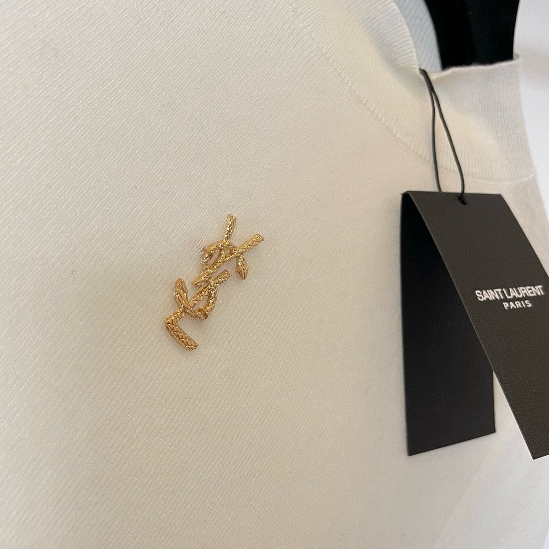 YSL Brooch Mock Neck Sweater Virgin Wool 438269