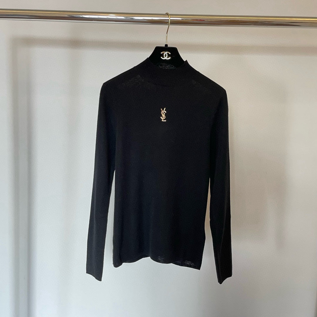YSL Logo Embroidery Mock Neck Sweater Virgin Wool 438267
