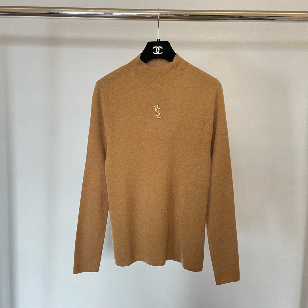 YSL Logo Embroidery Mock Neck Sweater Virgin Wool 438267