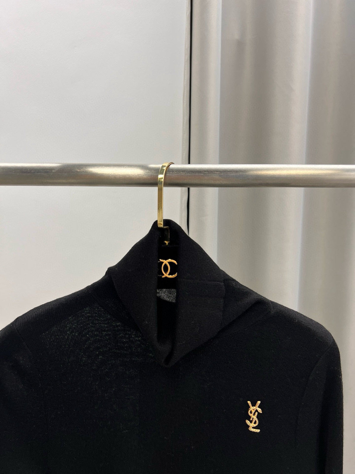 YSL Logo Embroidery Turtleneck Sweater Virgin Wool 438261