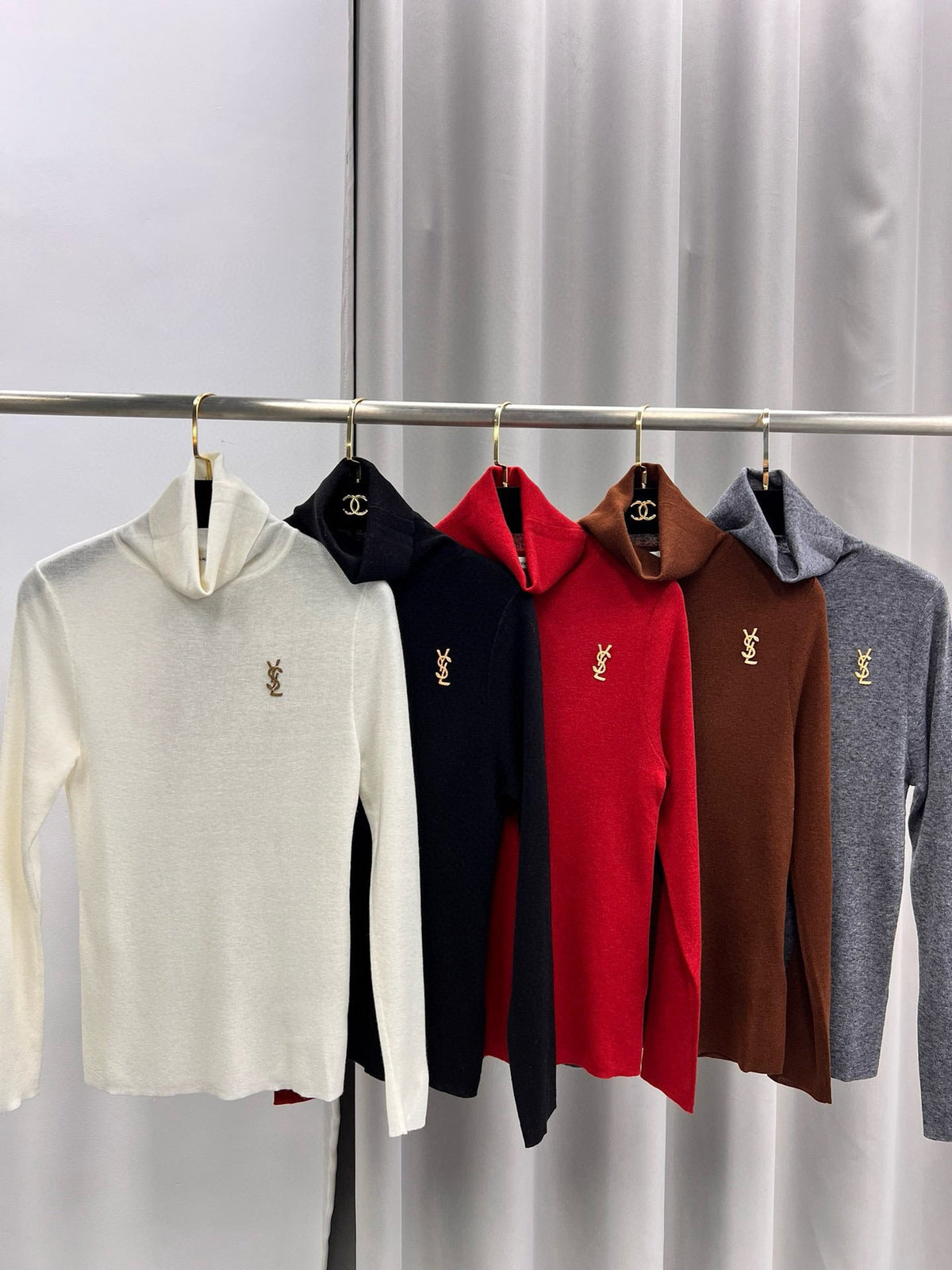 YSL Logo Embroidery Turtleneck Sweater Virgin Wool 438261