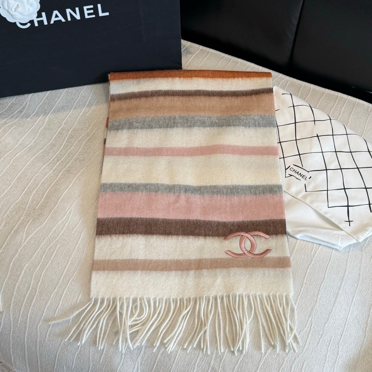CC 26s Multicolor Striped Pink CC Fringe Scarf 30x180cm 534837