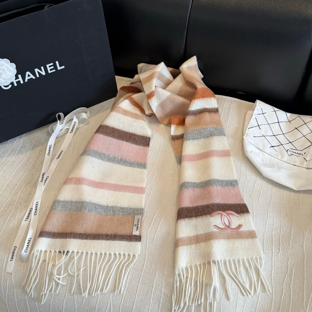 CC 26s Multicolor Striped Pink CC Fringe Scarf 30x180cm 534837