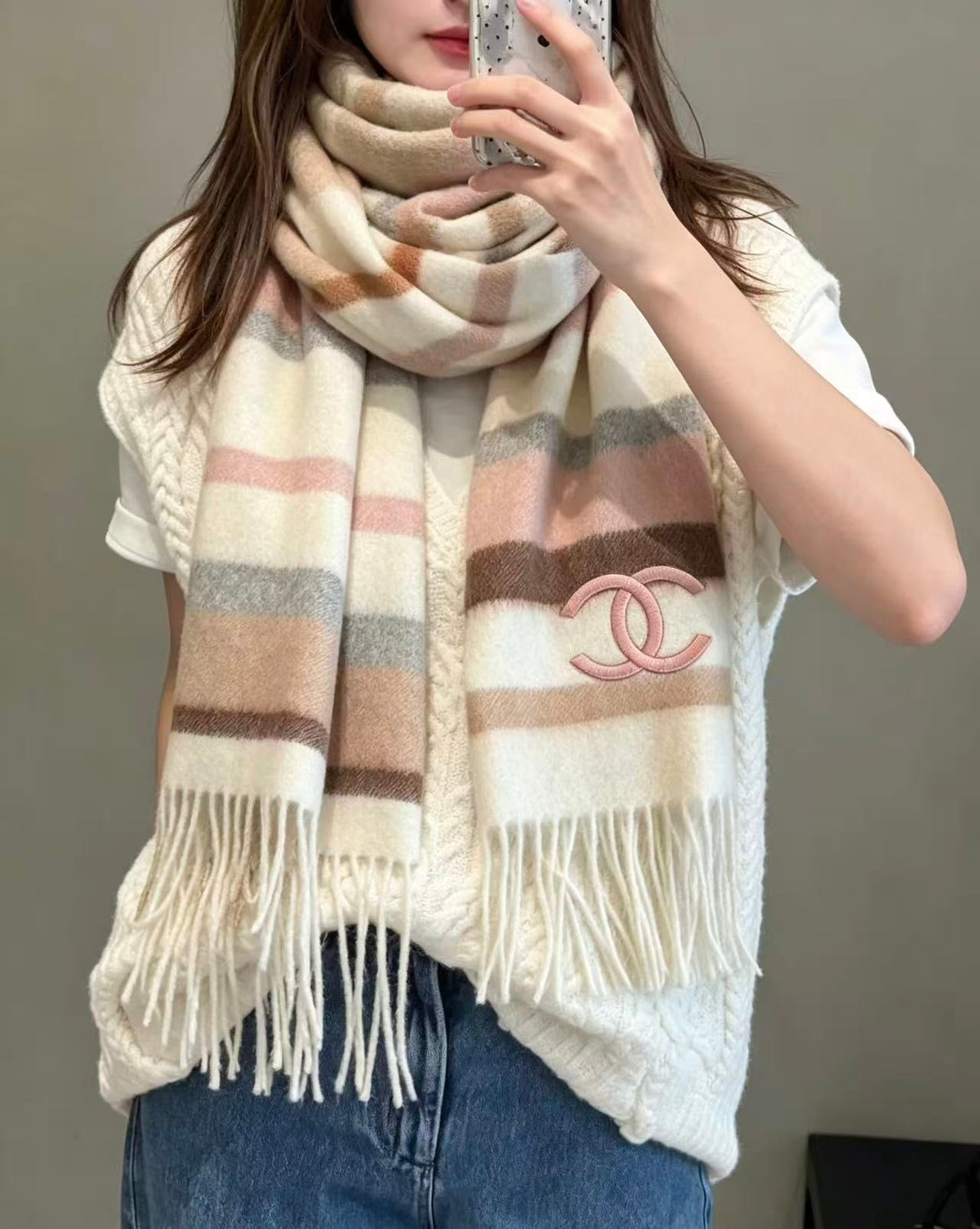 CC 26s Multicolor Striped Pink CC Fringe Scarf 30x180cm 534837