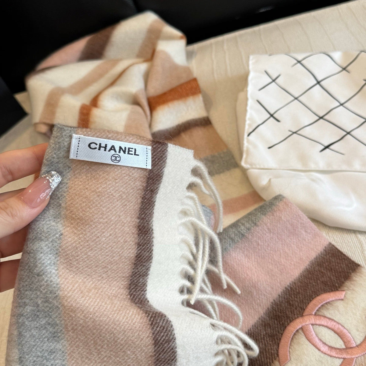 CC 26s Multicolor Striped Pink CC Fringe Scarf 30x180cm 534837